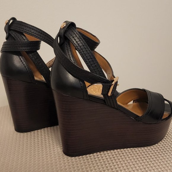 Coach Harrison Leather Platform Sandals Wedges in Black Size 7B - Picture 4 of 9